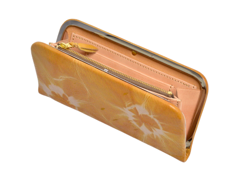 Apricot-dyed leather: Clasp-closure long wallet: Hidden clasp: KDG-100