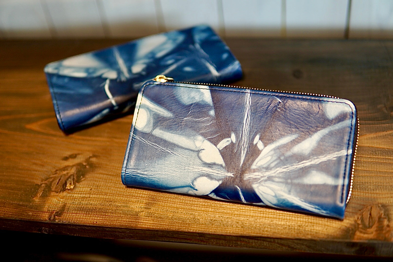 逢初レザー:Lジップウォレット ALZ-100S(絞り染め)