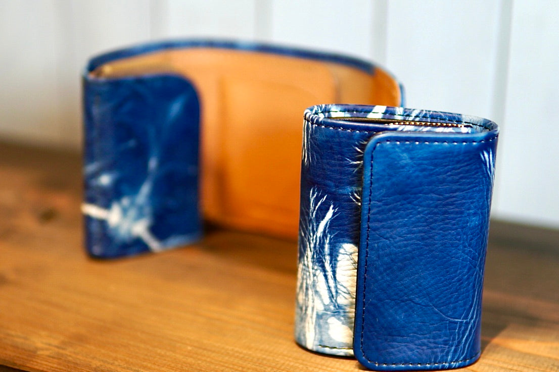 逢初レザー:三つ折りウォレット: AMS-100S(絞り染め)