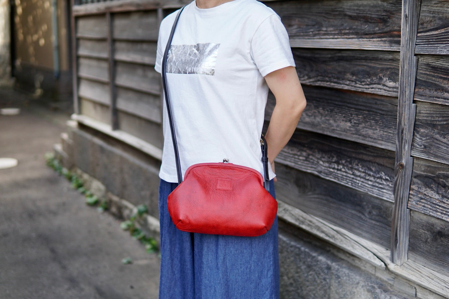 がま口ショルダーバッグ:信州鹿革:DGM-100