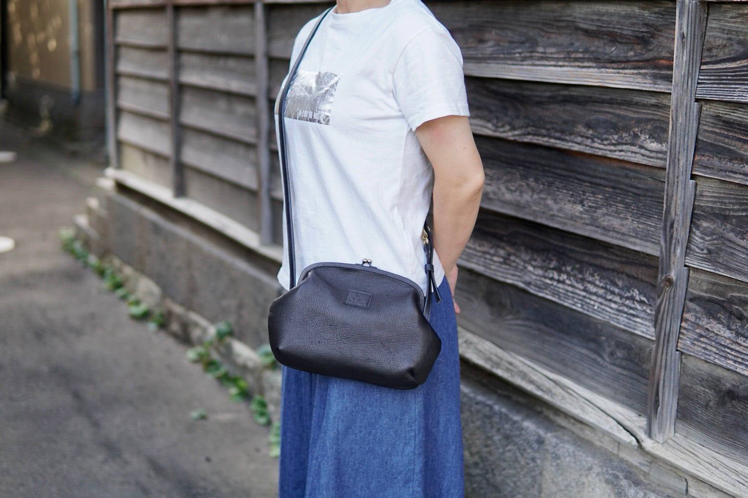 がま口ショルダーバッグ:信州鹿革:DGM-100