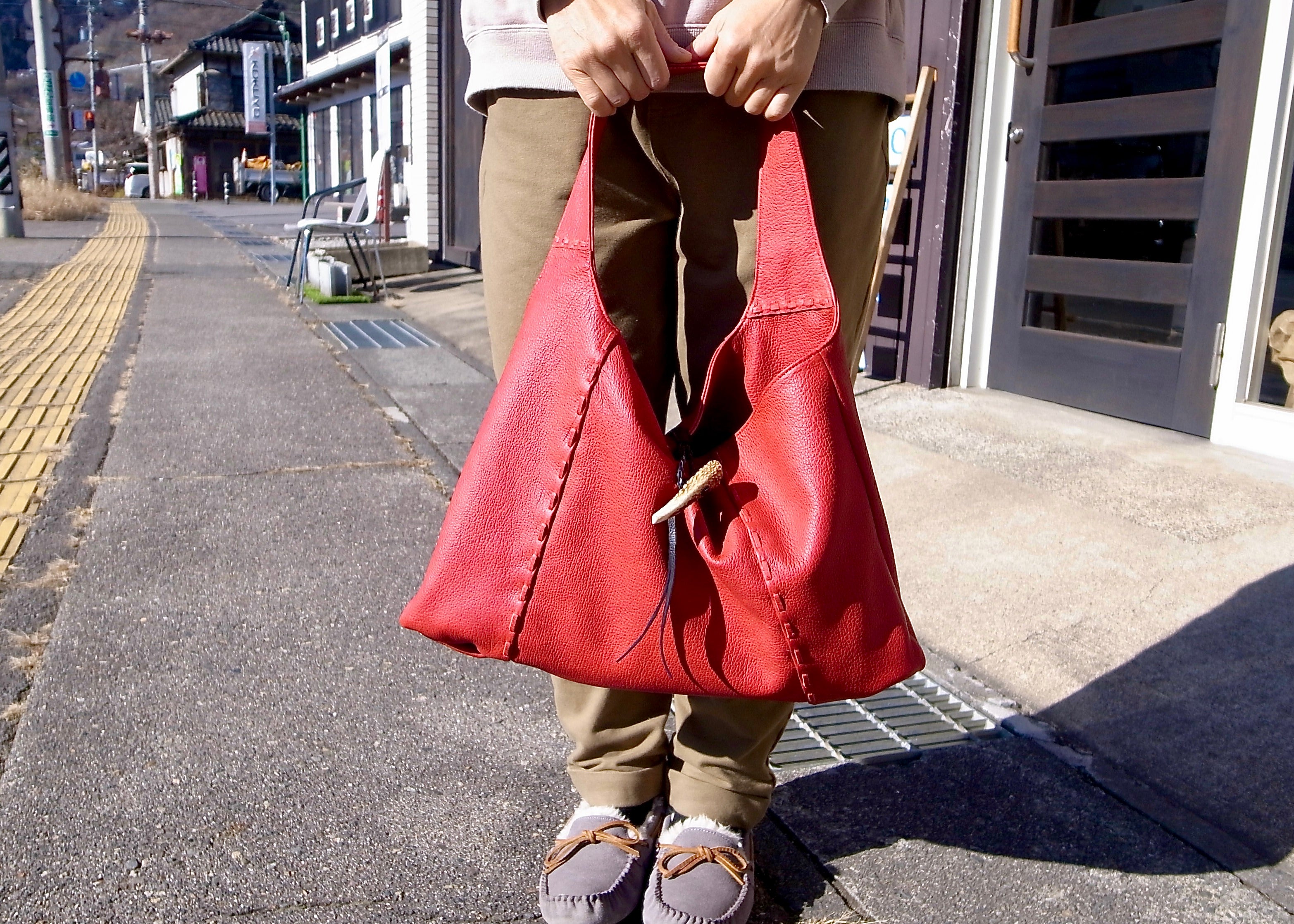 ワンショルダーバッグ(ツノ付き):信州鹿革:DTH-100