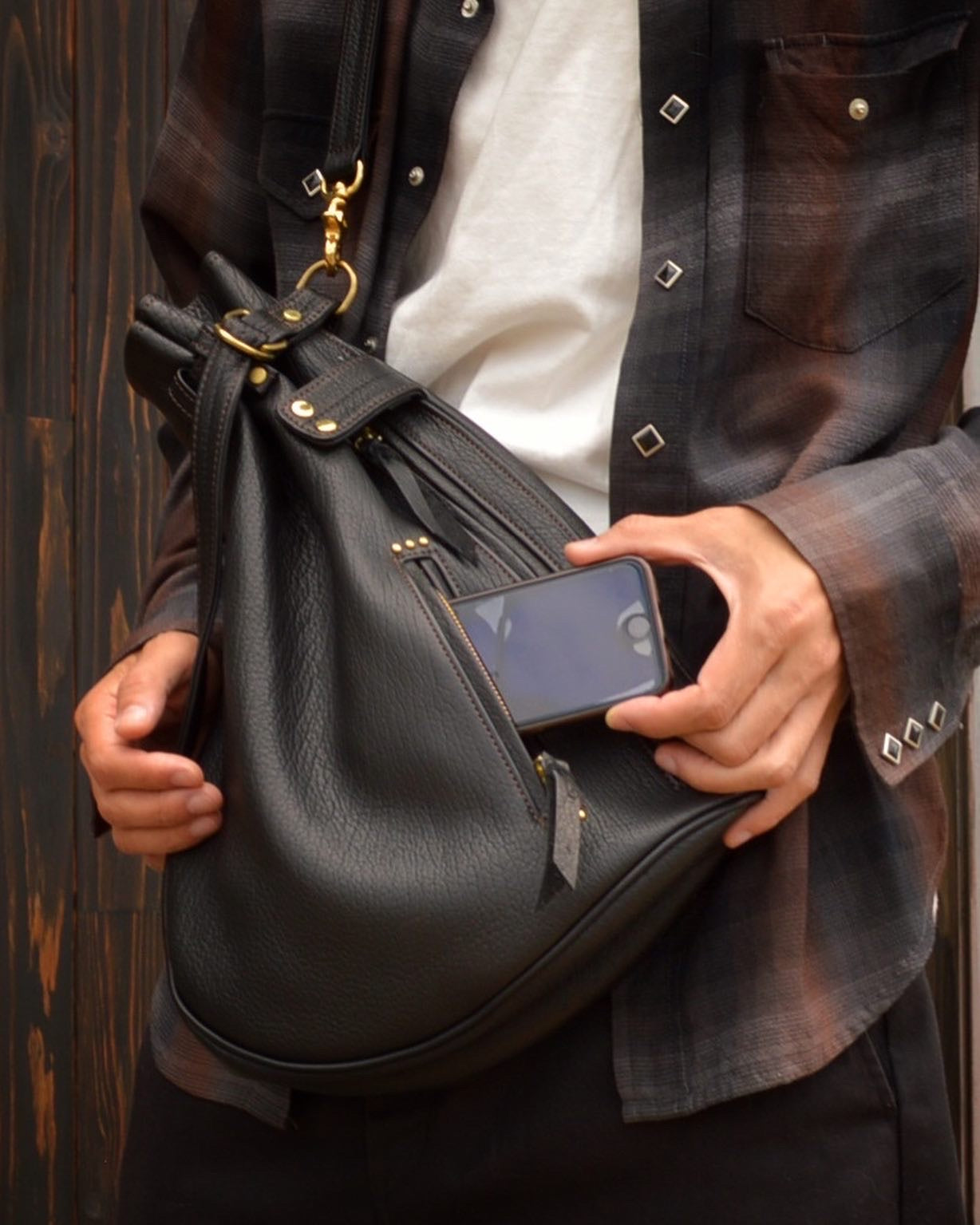 巾着ショルダーバッグ Hi-DK-100 信州鹿革