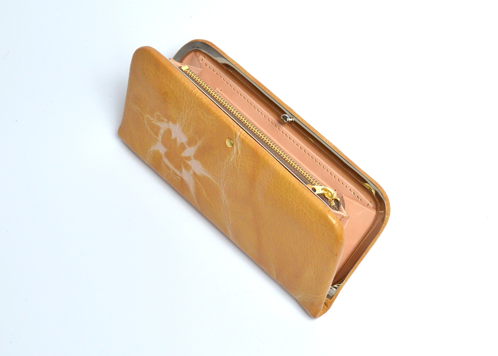 杏染革:がま口長財布:隠し口金:KDG-100