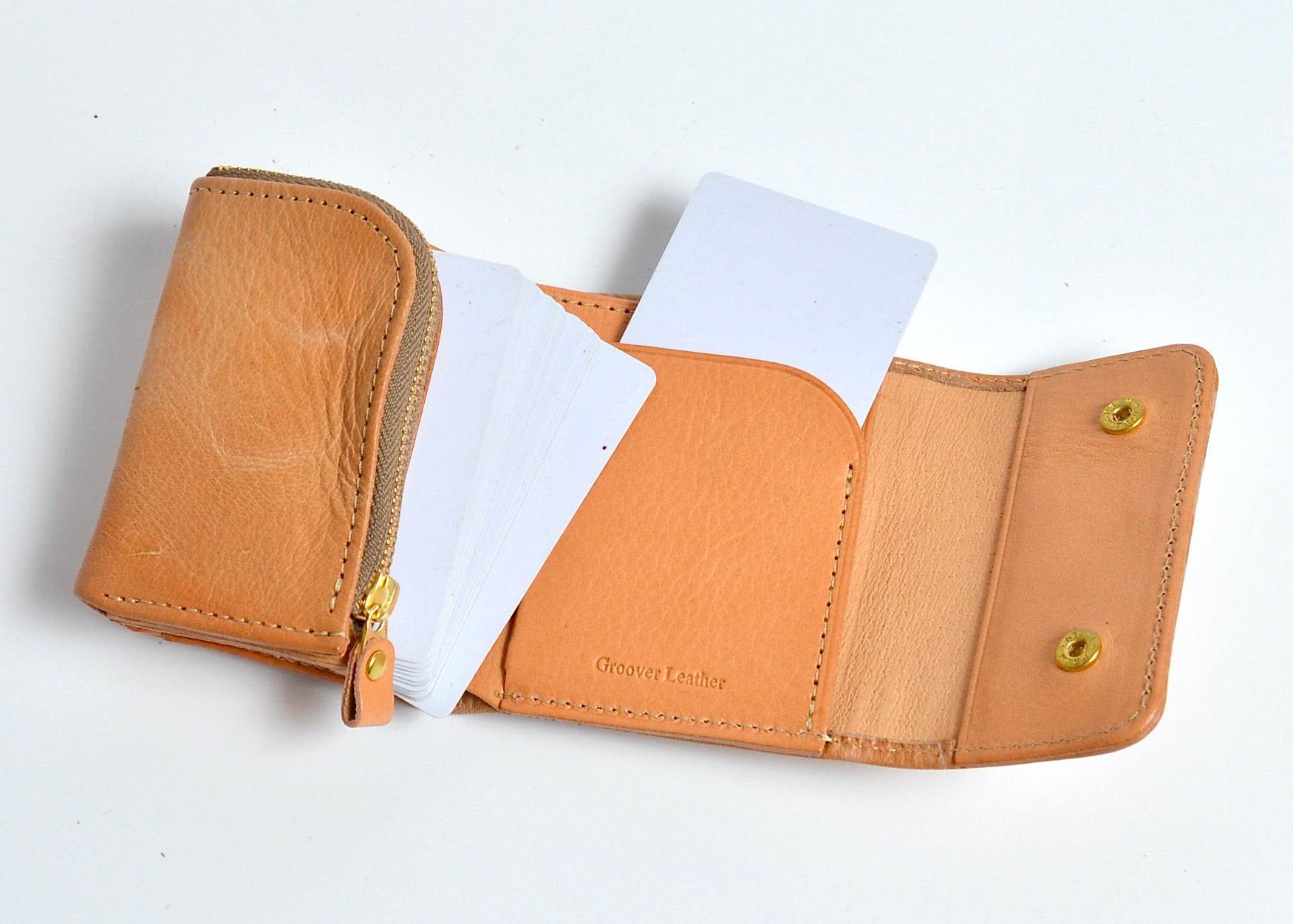 杏染革:三つ折りウォレット: KMS-100