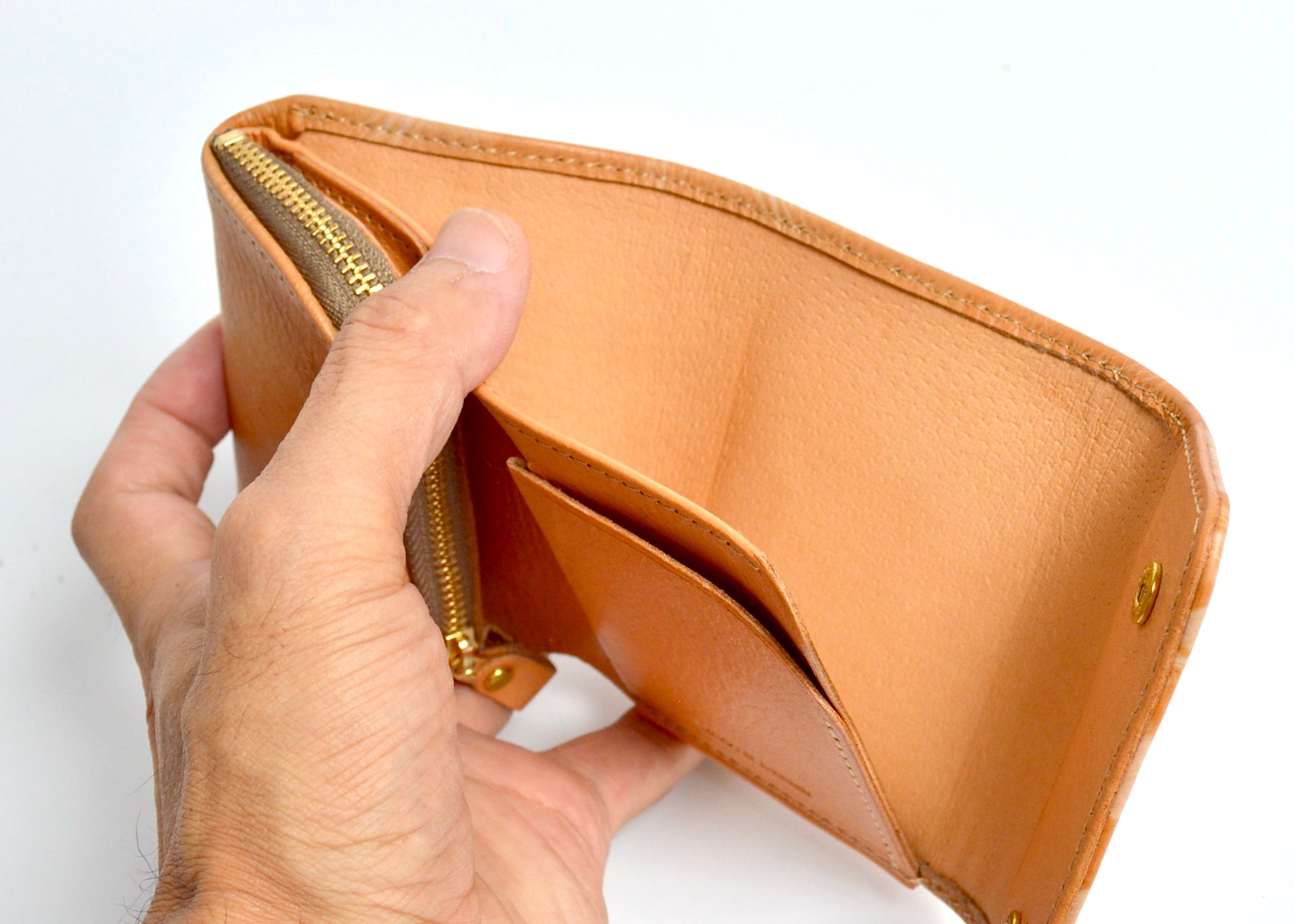 杏染革:三つ折りウォレット: KMS-100