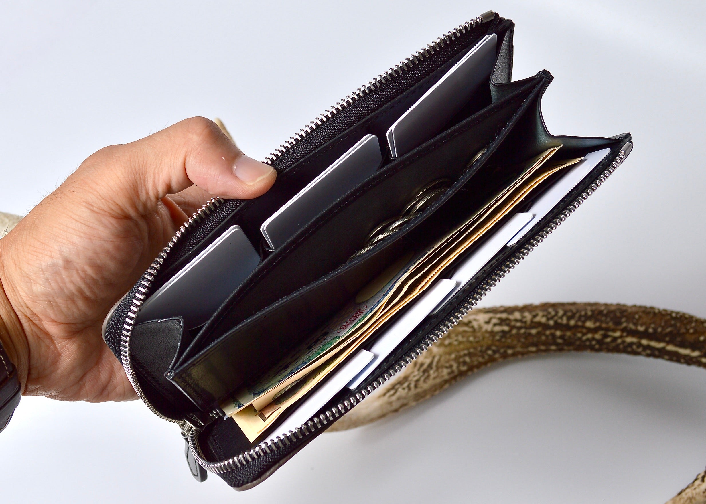 Shinshu deer leather: L zip wallet DLZ-100