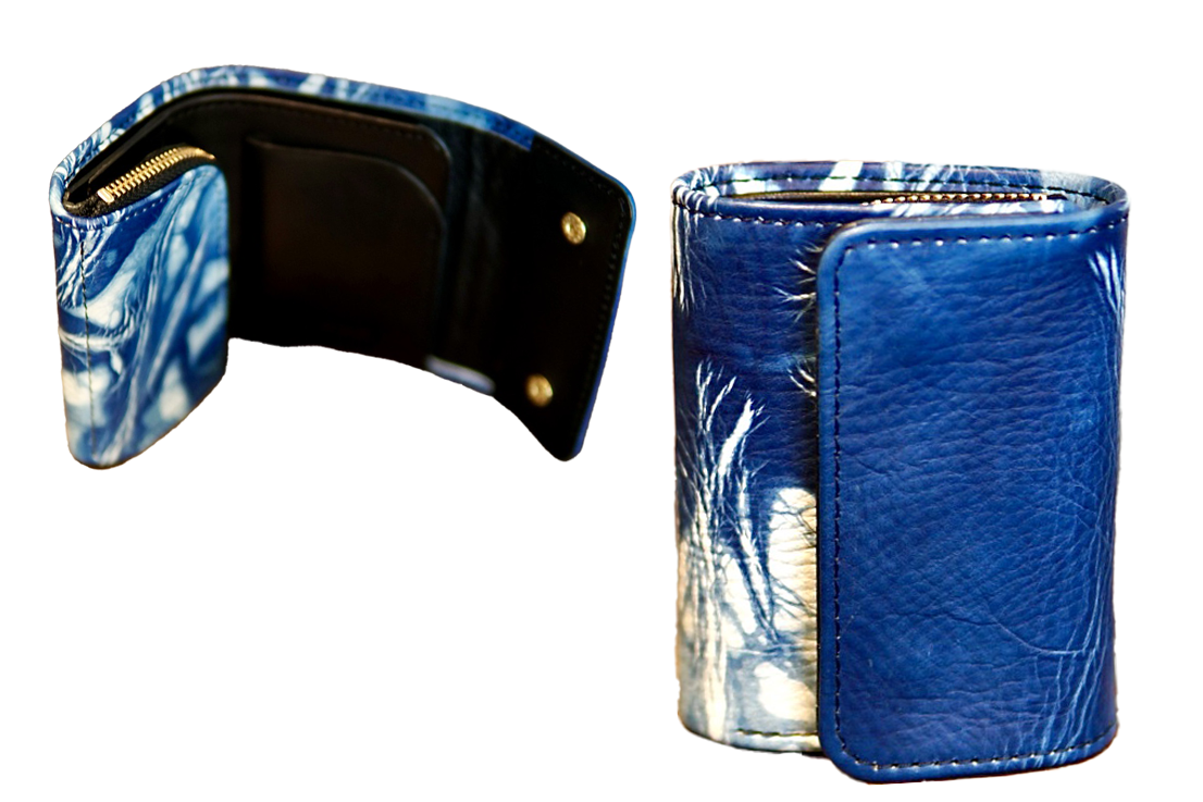 逢初レザー：三つ折りウォレット： AMS-100S（絞り染め）