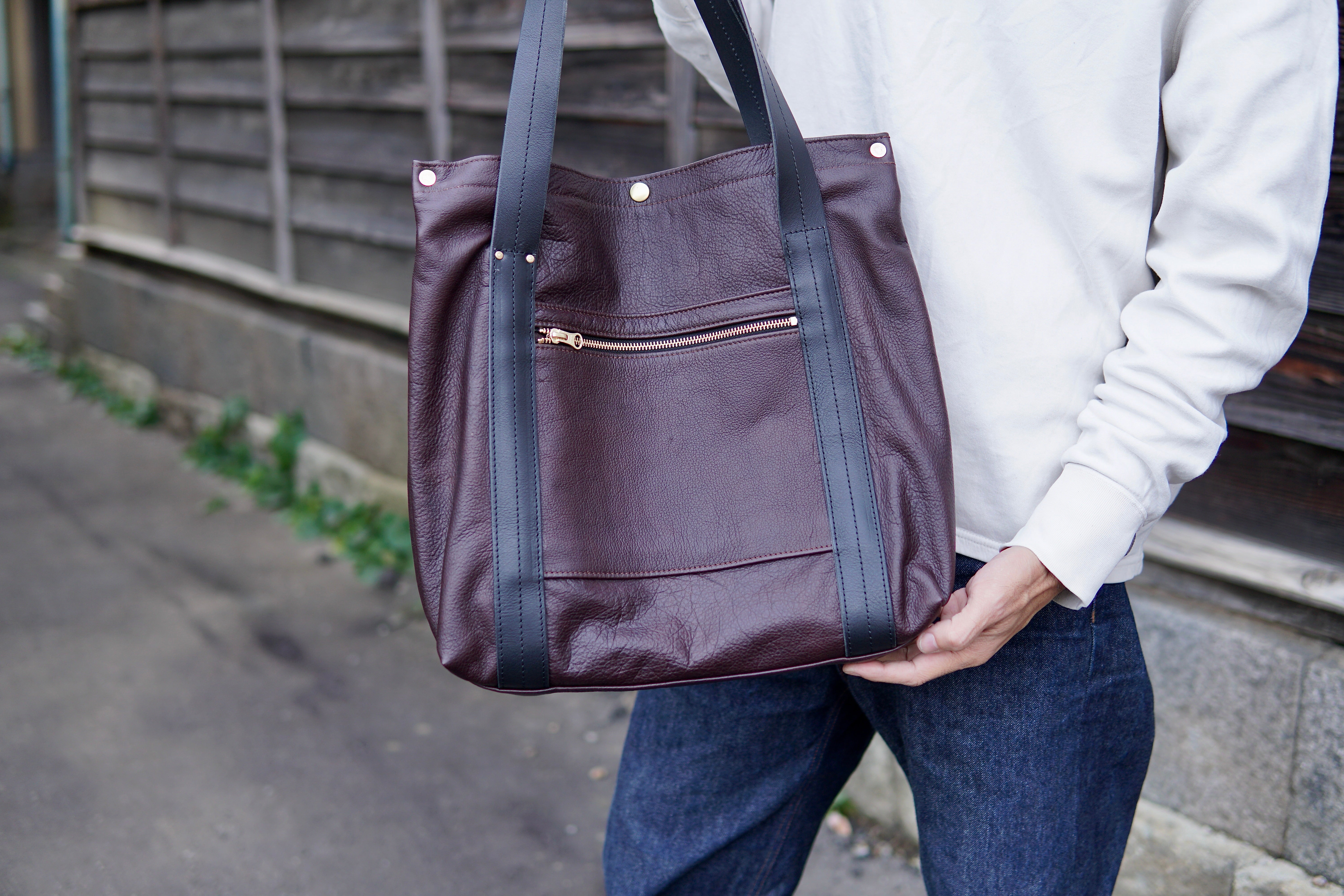 de coutureシルク×カーフレザー2WAY 特大トートバッグ ヴィンテージ