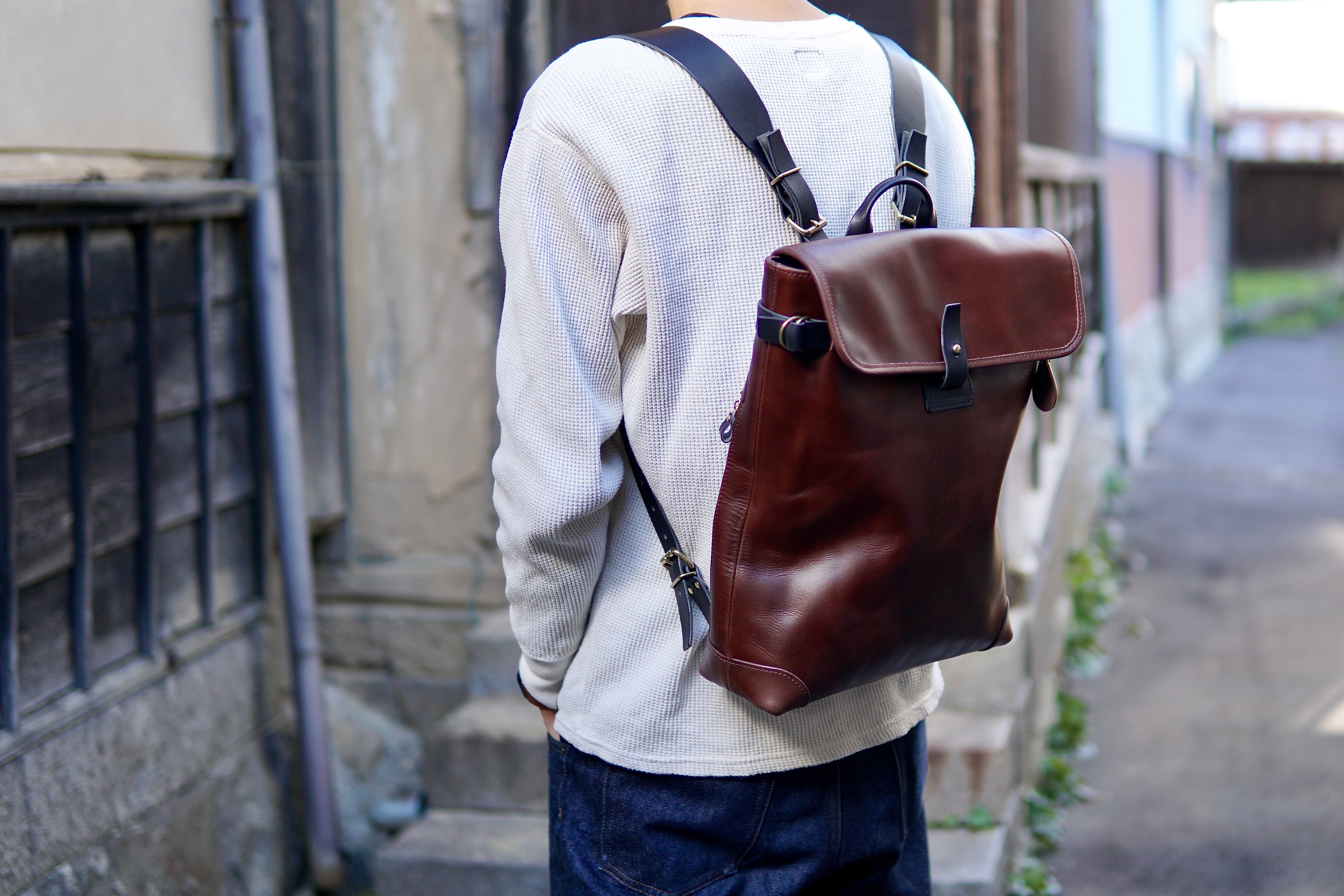 Leather backpack: WFB-100: flap type