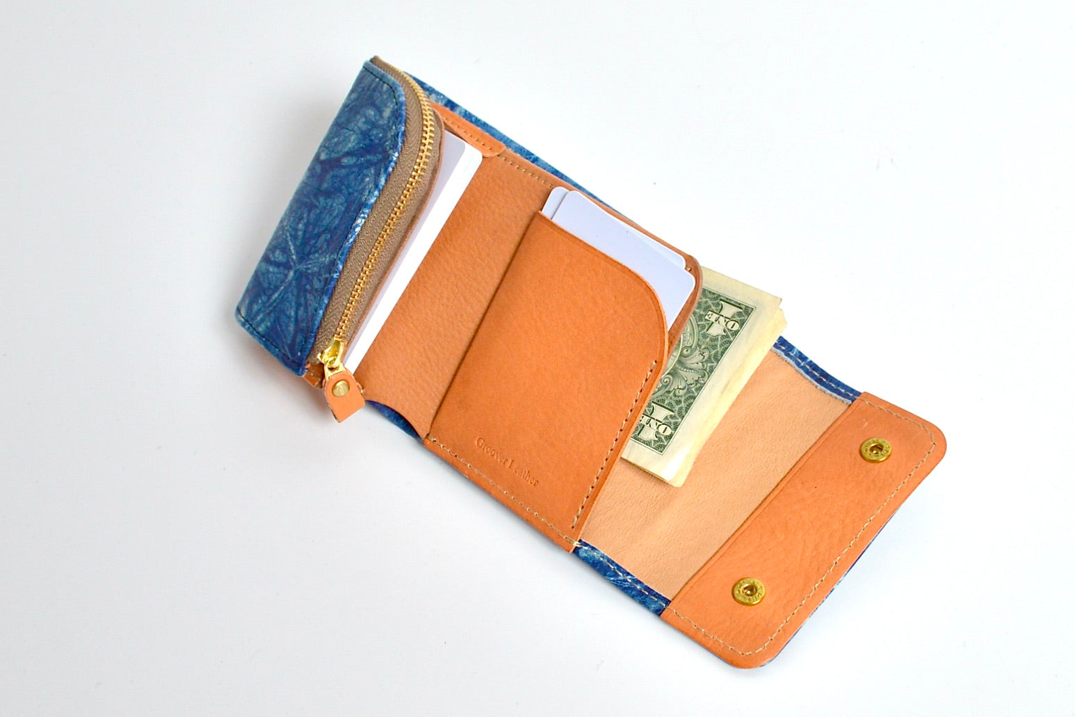 逢初レザー： AMS-100R：三つ折りコンパクトウォレット